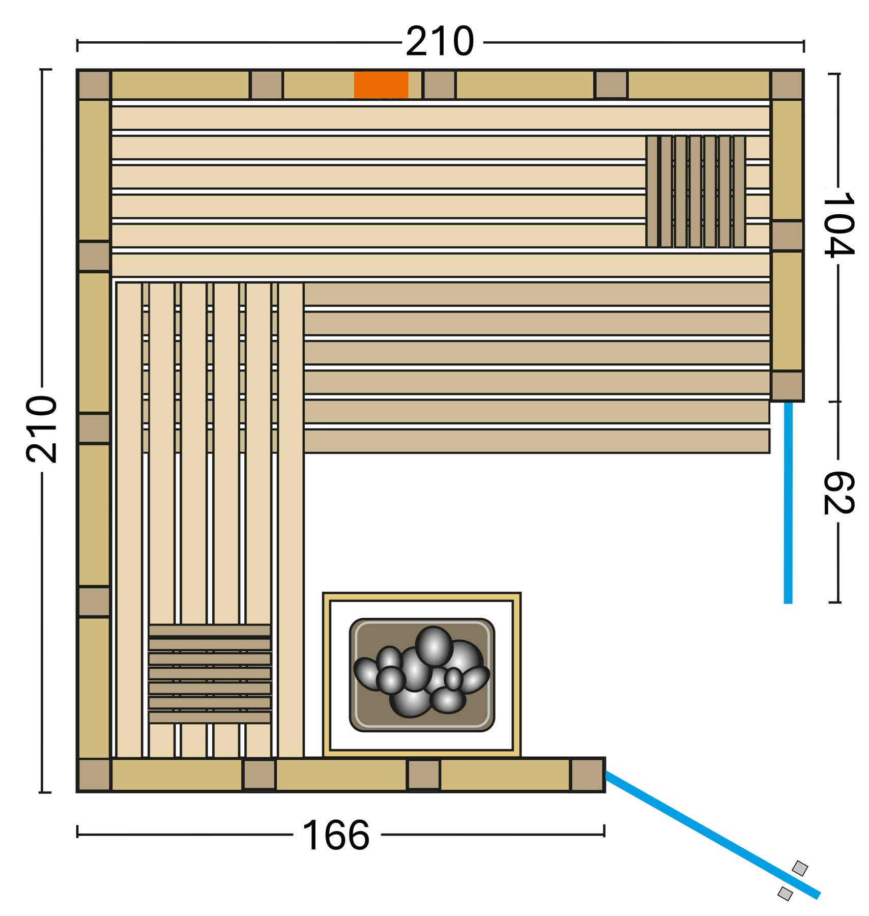 Infraworld Kombisauna Solido Complete 210 Ecke – Grundriss