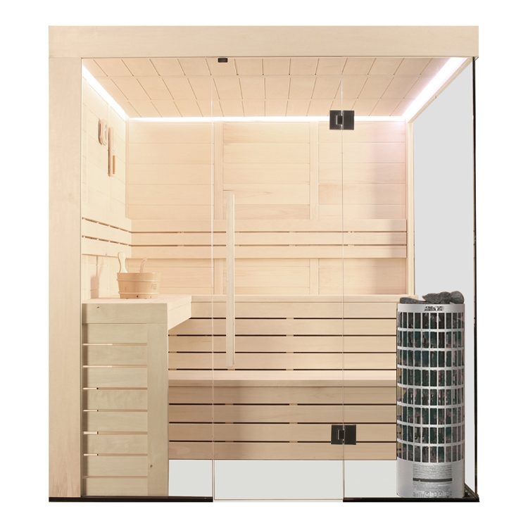 Finnische Sauna AWT E1205B aus Pappelholz inkl. Saunaofen Cilindro / 201 x 198 Finnische Sauna AWT E1205B aus Pappelholz inkl. Saunaofen Cilindro / 201 x 198