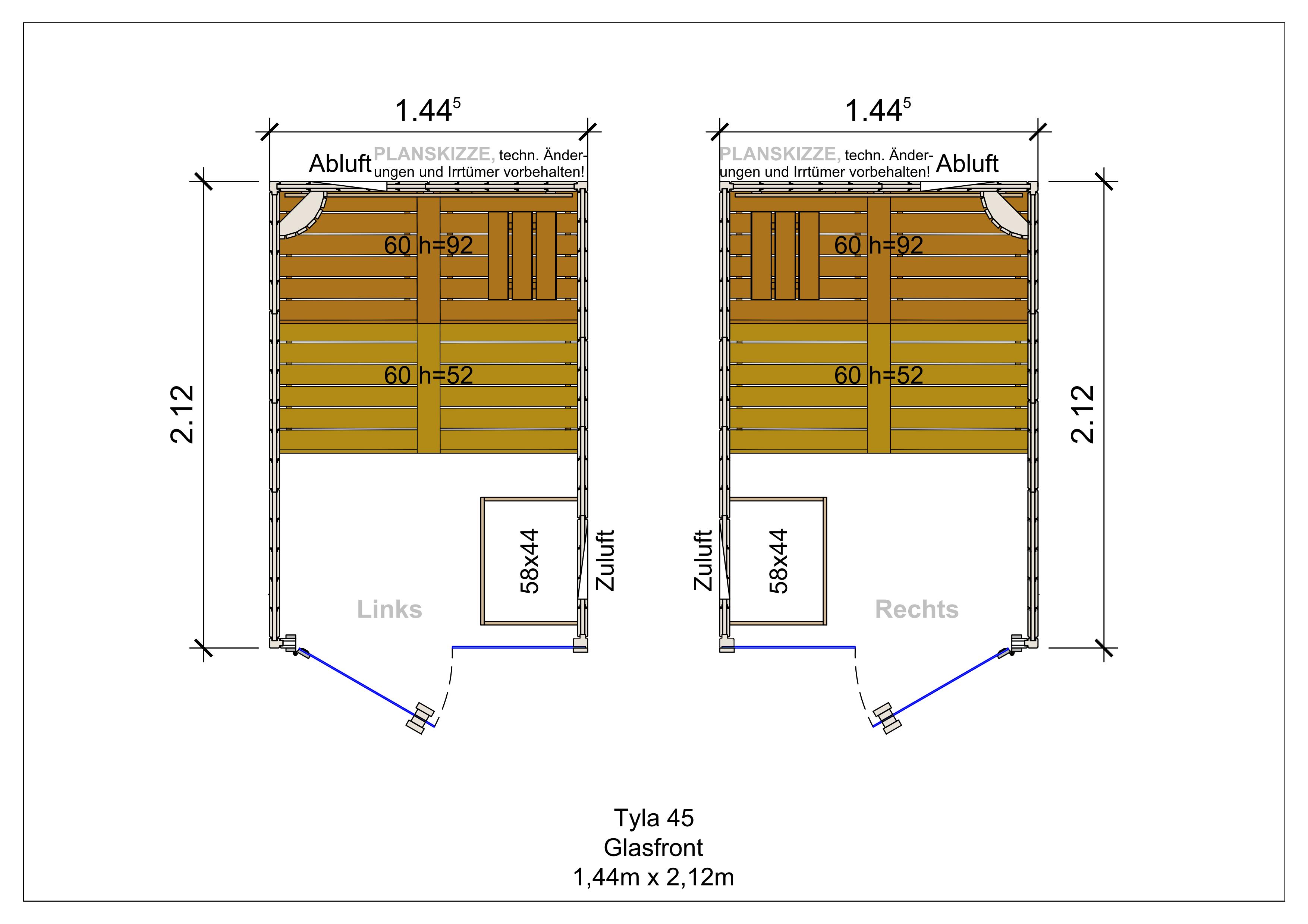Sauna premium de madera maciza Tyla con frente de cristal fabricada a medida