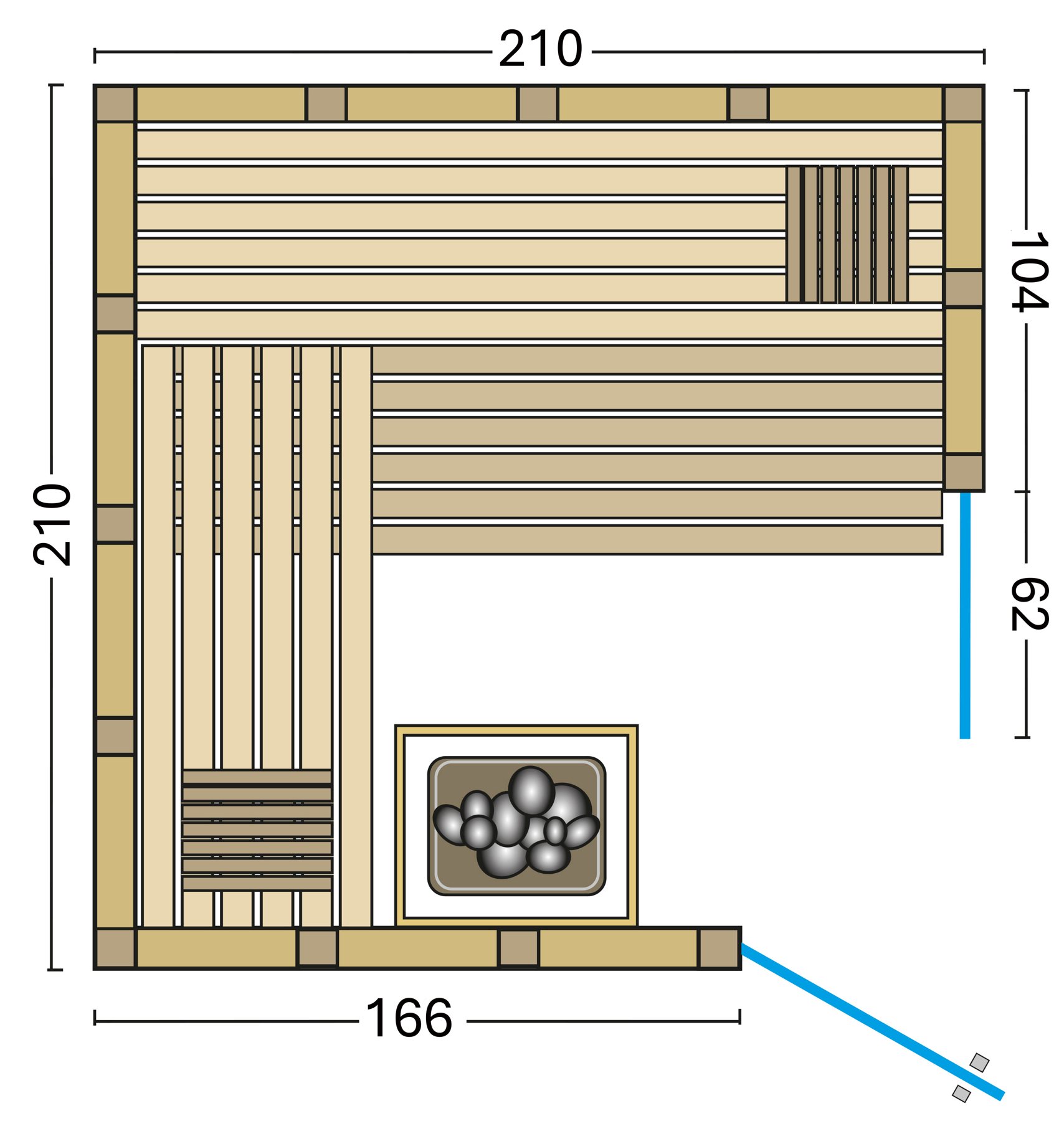 Infraworld Massivholzsauna Solido 210 Ecke – Grundriss