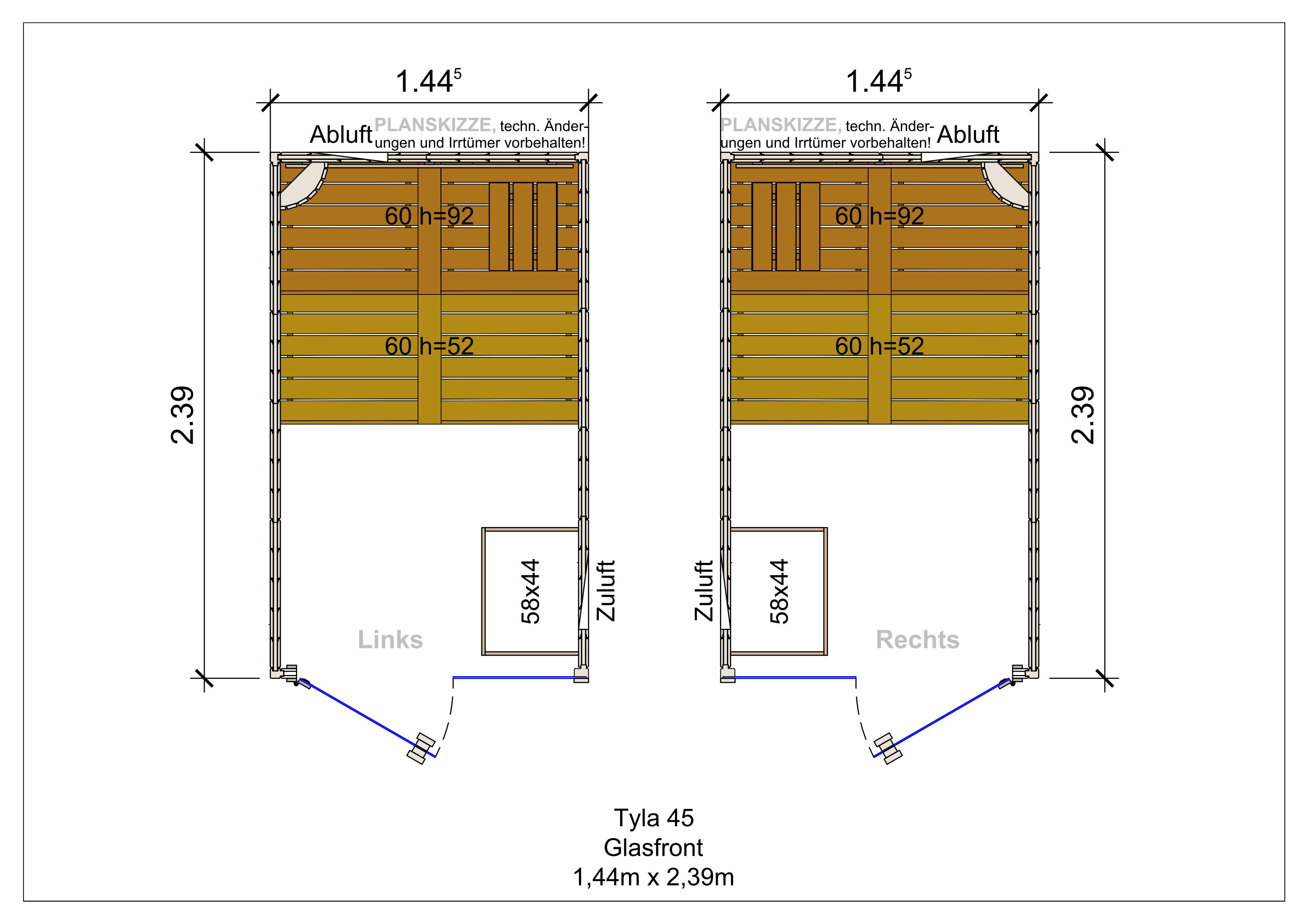 Sauna premium de madera maciza Tyla con frente de cristal fabricada a medida