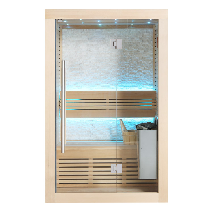 Sauna B1103C Hemlock 120x105 4.5kW TheWall Bi-O, mit Steinwand Sauna B1103C Hemlock 120x105 4.5kW TheWall Bi-O, mit Steinwand