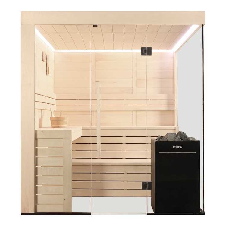 Finnische Sauna AWT E1205B aus Pappelholz inkl. Saunaofen Vitra / 201 x 198 cm Finnische Sauna AWT E1205B aus Pappelholz inkl. Saunaofen Vitra / 201 x 198 cm