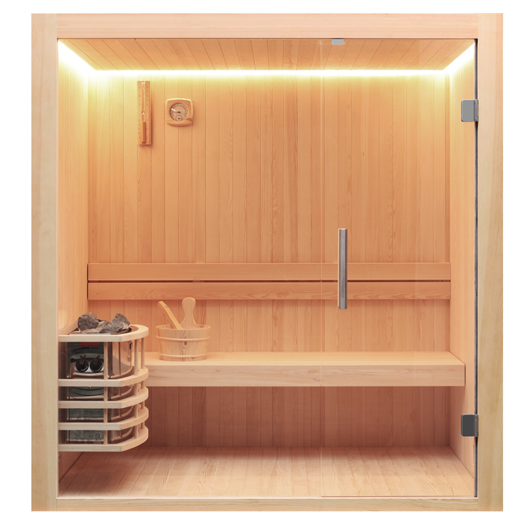 Finnische Sauna AWT E1803C aus Pinienholz inkl. Saunaofen Vega / 120 x 120 Finnische Sauna AWT E1803C aus Pinienholz inkl. Saunaofen Vega / 120 x 120