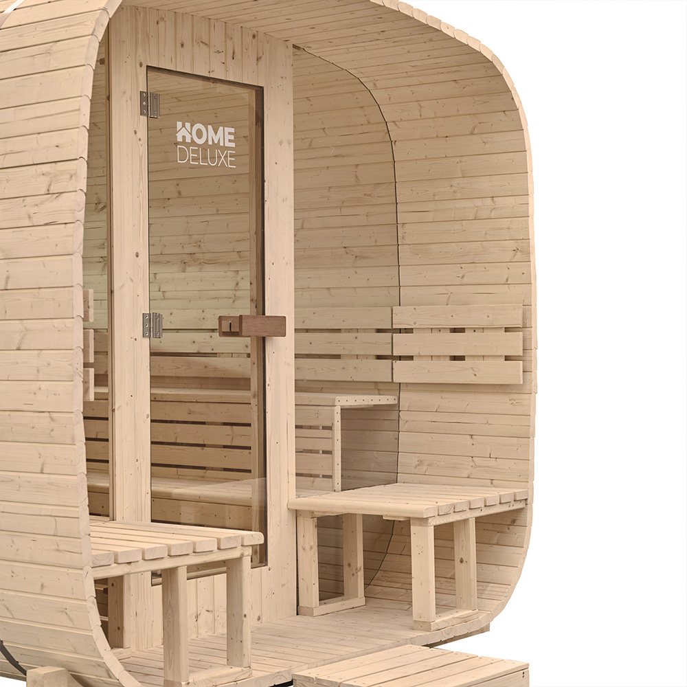 Gartensauna Hygge Deluxe mit Panorama-Glasfront und Veranda