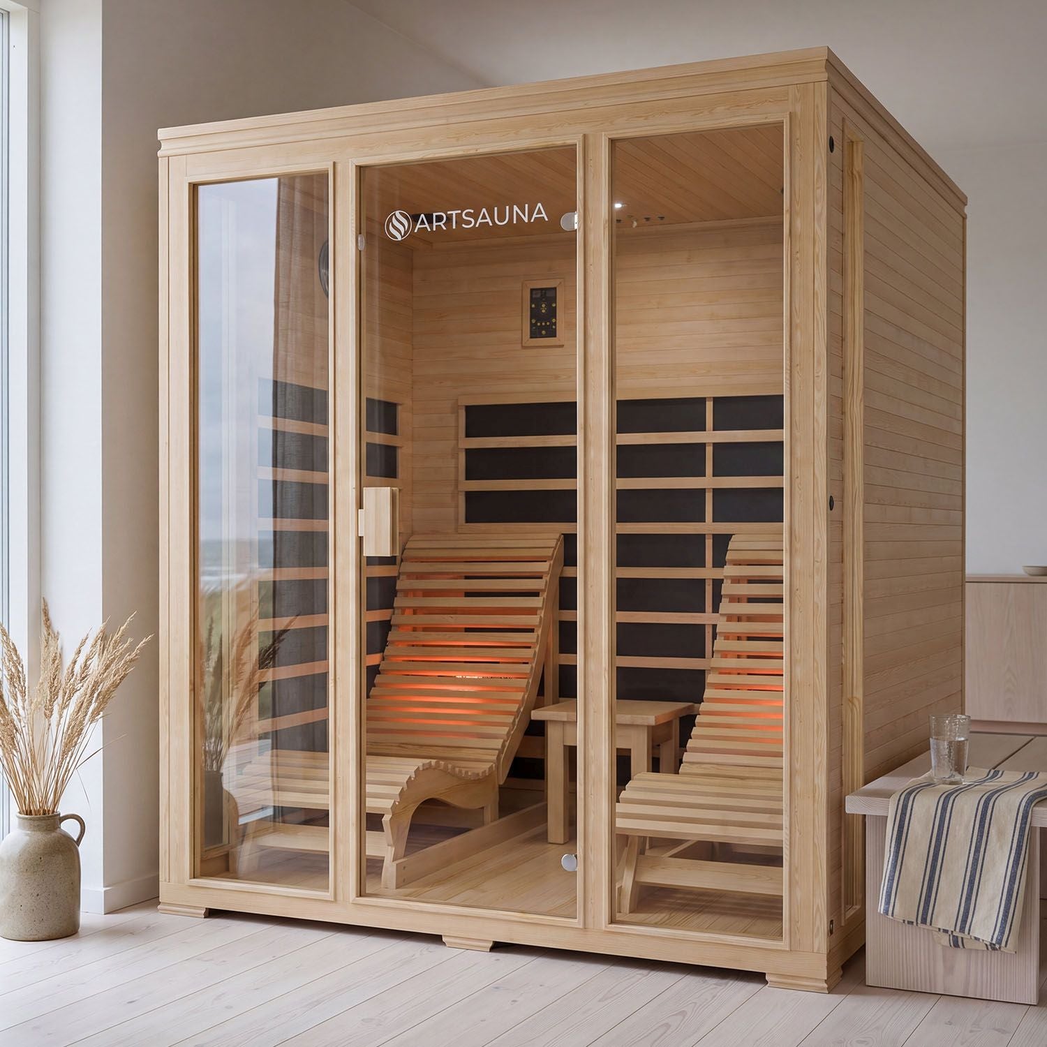 Infrarotkabine Billund mit Dual-Heizsystem und Hemlockholz 170 x 190 x 190 cm