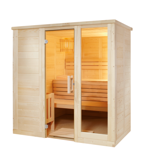 1-030-276_komfort_small Massivsauna Komfort Small aus Fichte mit 8 kw Ofen/ 208 x 158 x 204