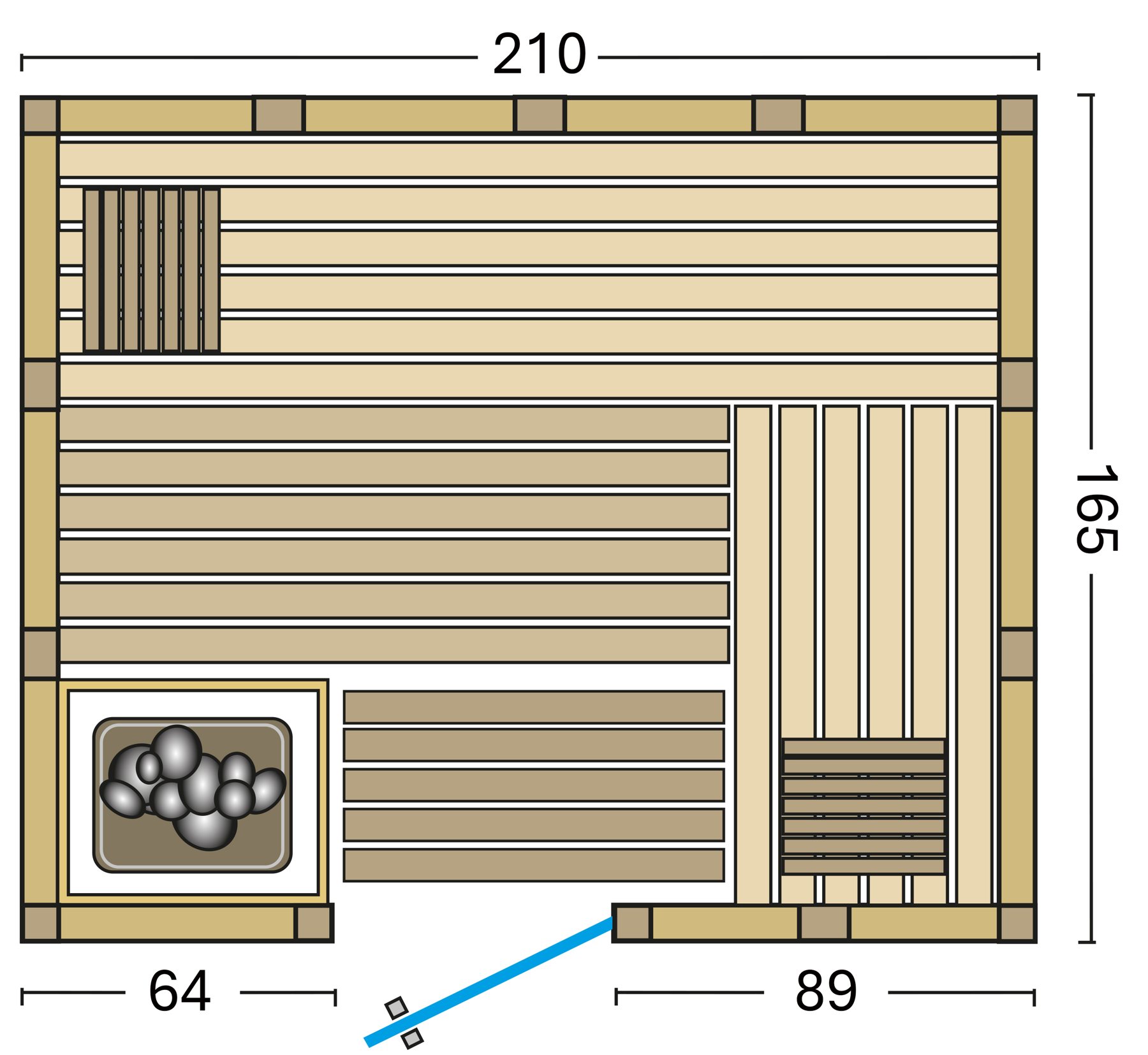 Infraworld Massivholzsauna Solido 165 – Grundriss