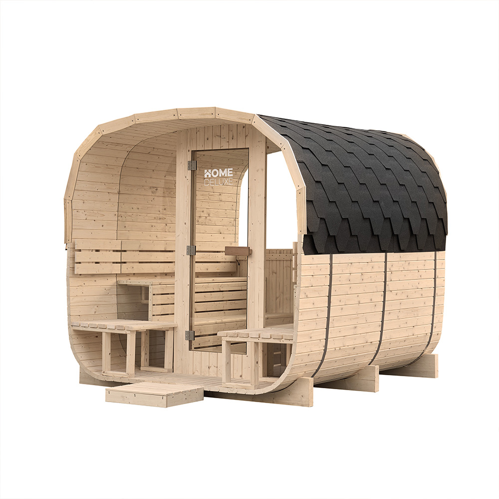 Gartensauna Hygge Deluxe mit Panorama-Glasfront und Veranda