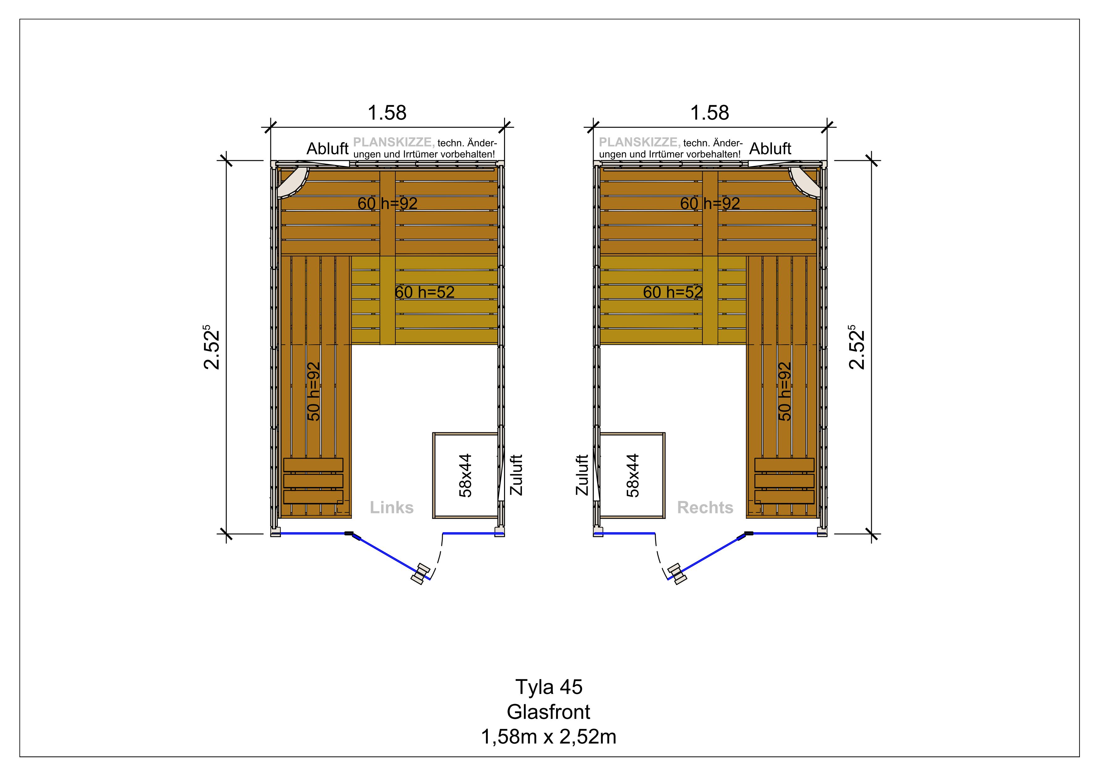 Sauna premium de madera maciza Tyla con frente de cristal fabricada a medida