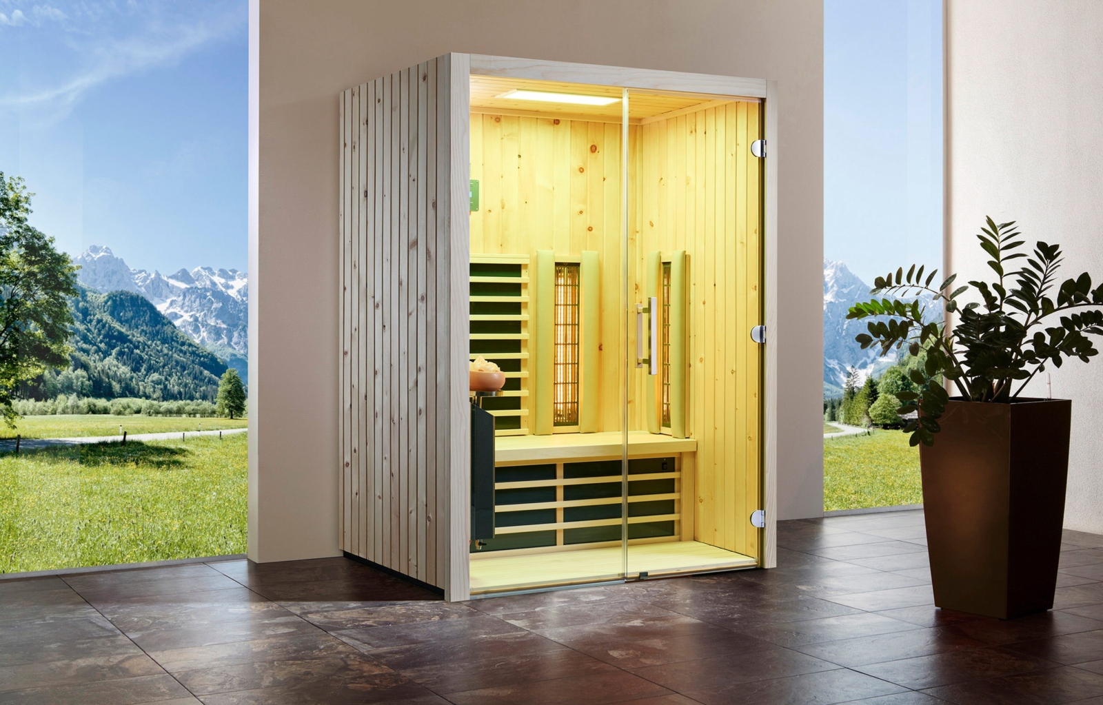 Cabine infrarouge Triosol Glas 145 pin cembro VG / 145 x 112 x 201,5 cm