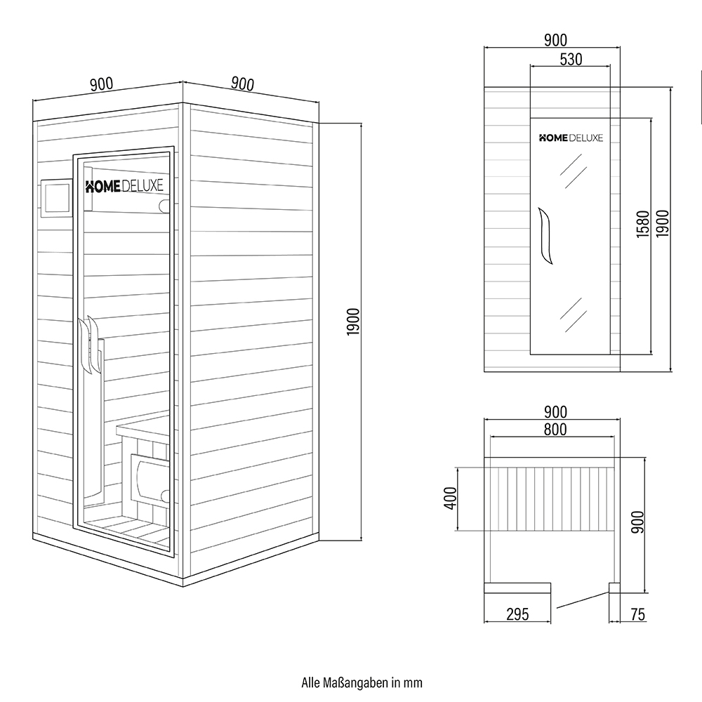 Sauna infrarouge Redsun S émetteurs céramiques 90 x 90 x 190 cm
