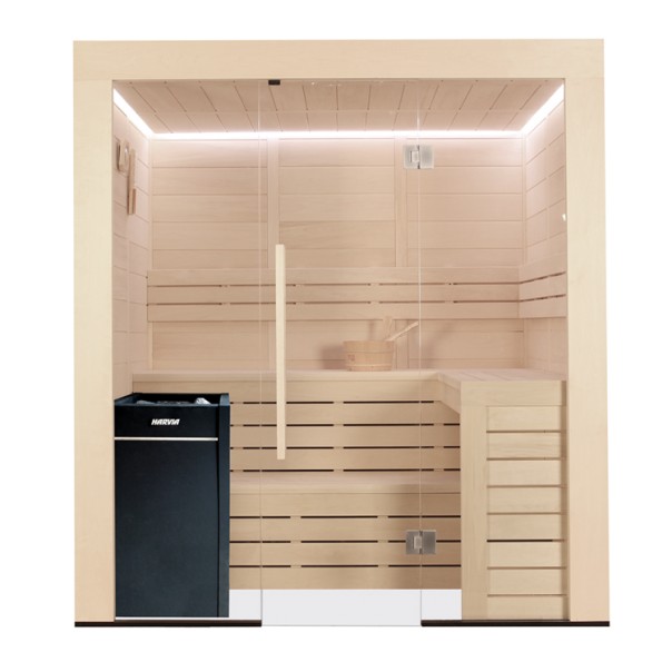 Finnische Sauna AWT E1202C aus Pappelholz inkl. Saunaofen Vitra / 202 x 168 cm Finnische Sauna AWT E1202C aus Pappelholz inkl. Saunaofen Vitra / 202 x 168 cm