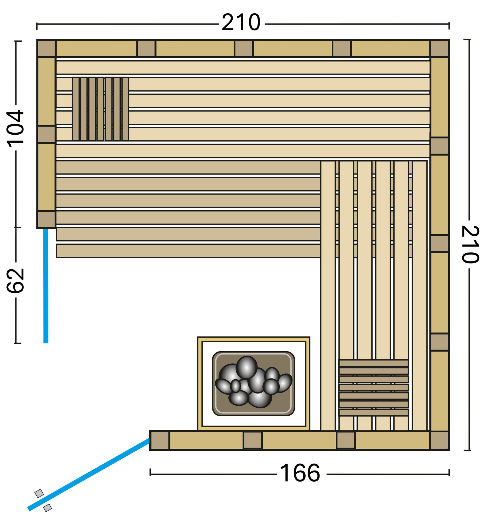 Infraworld Massivholzsauna Solido 210 Ecke – Grundriss