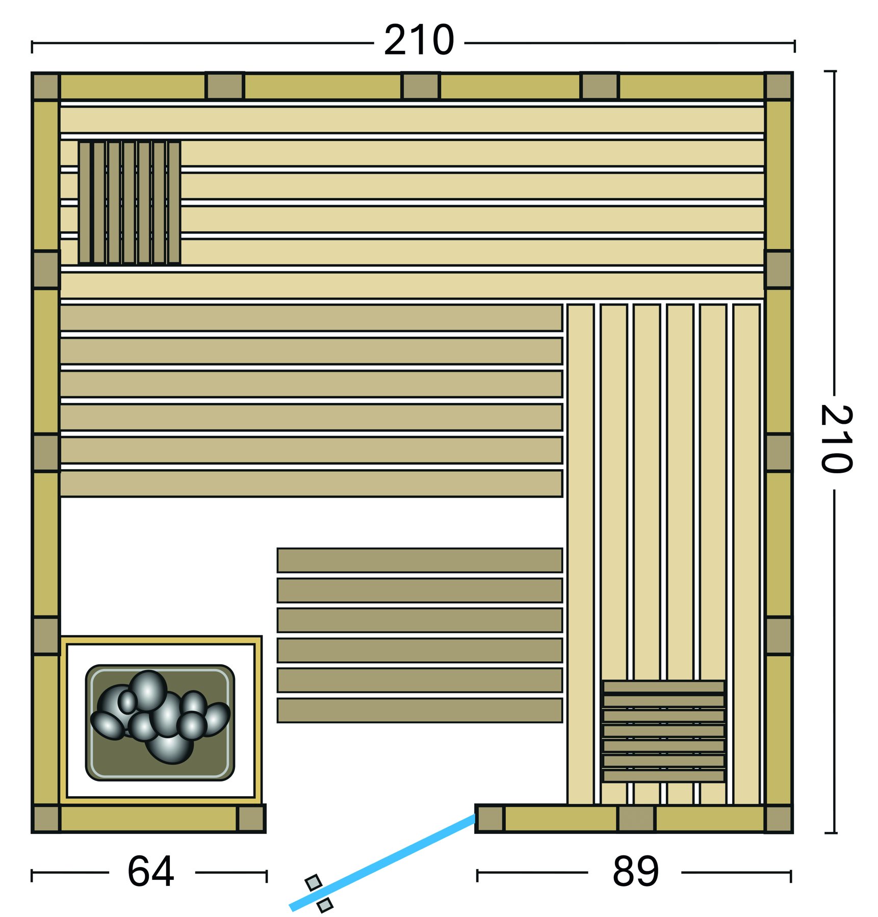 Infraworld Massivholzsauna Solido 210 – Grundriss
