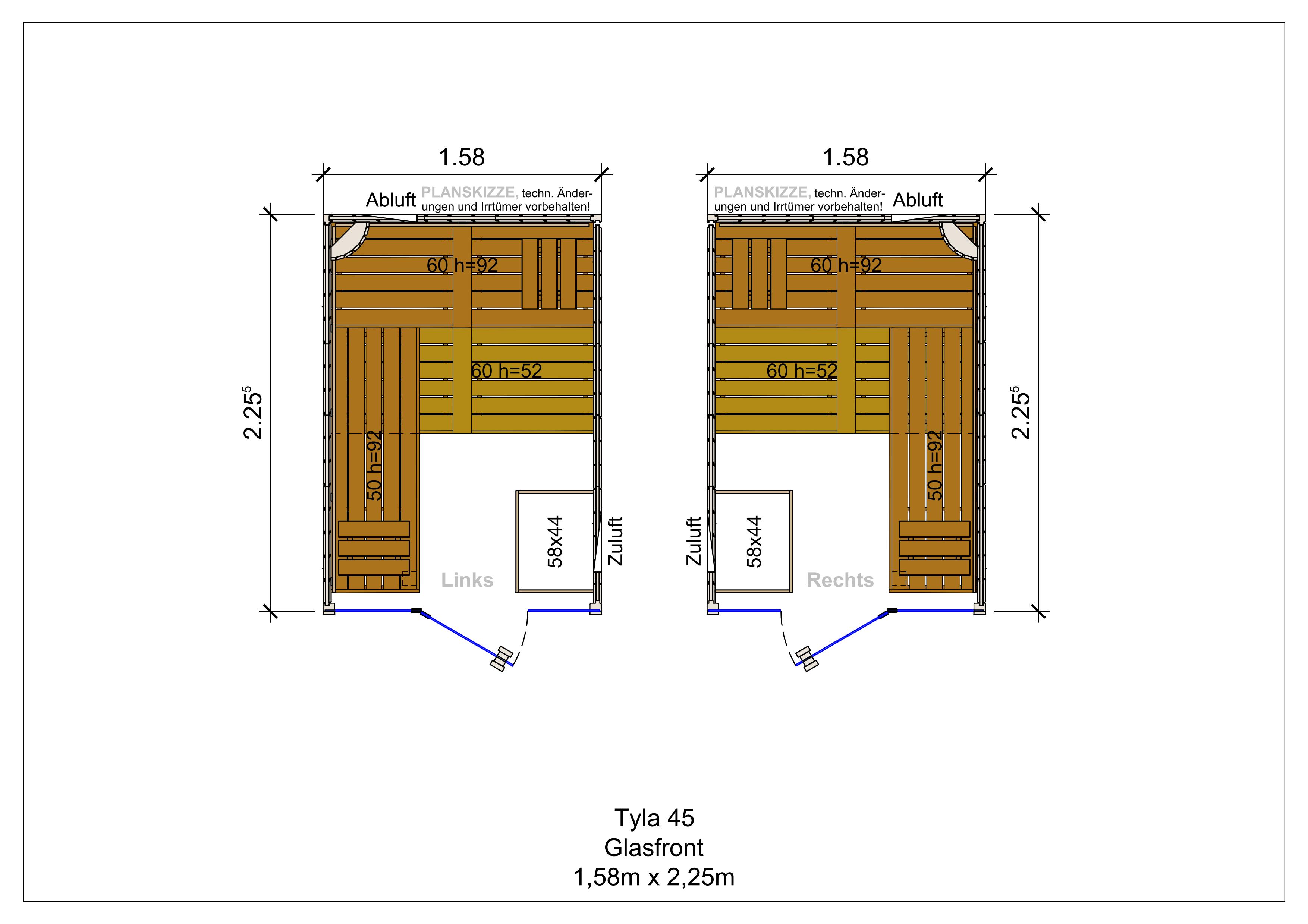 Sauna premium de madera maciza Tyla con frente de cristal fabricada a medida