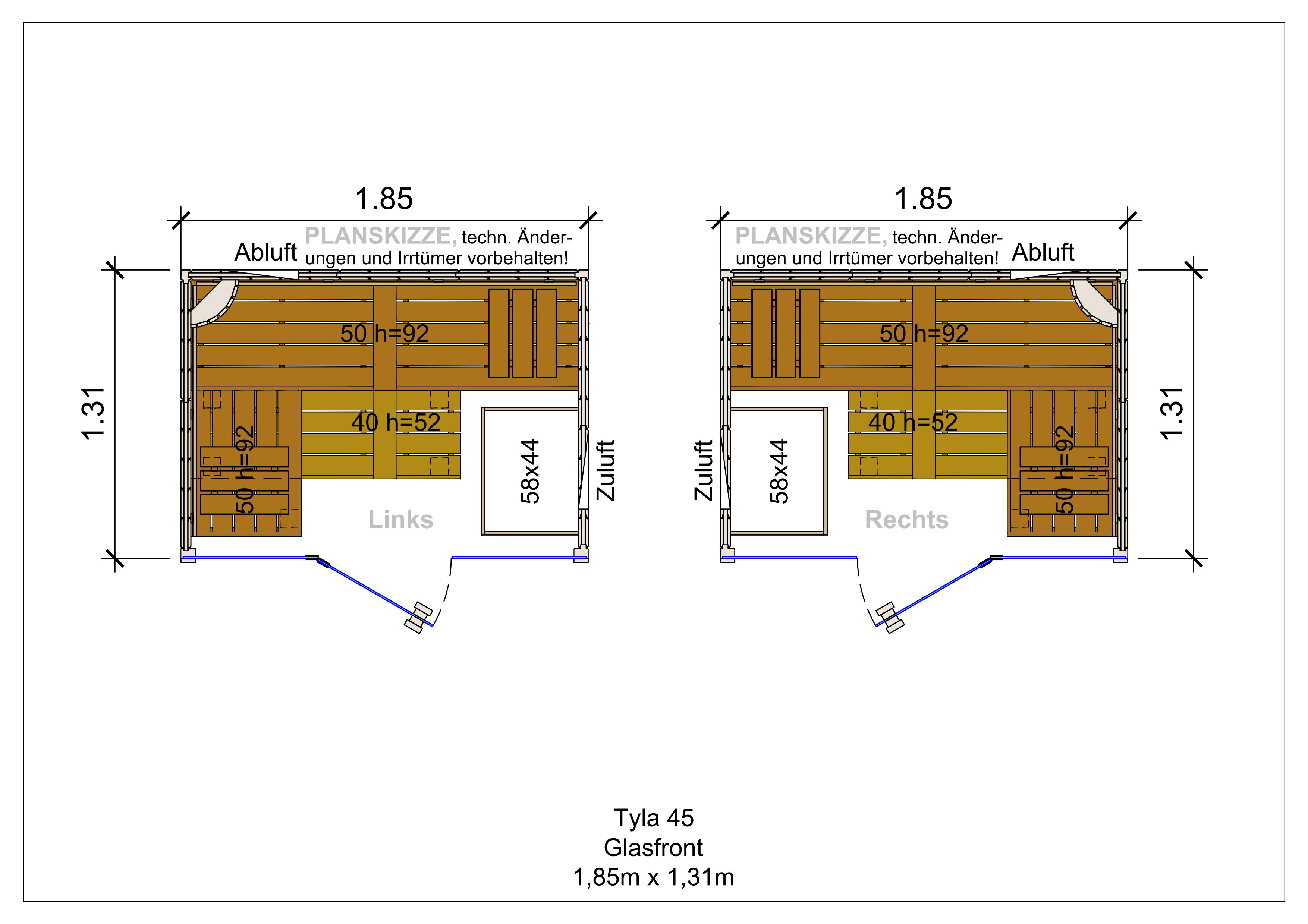 Sauna premium de madera maciza Tyla con frente de cristal fabricada a medida