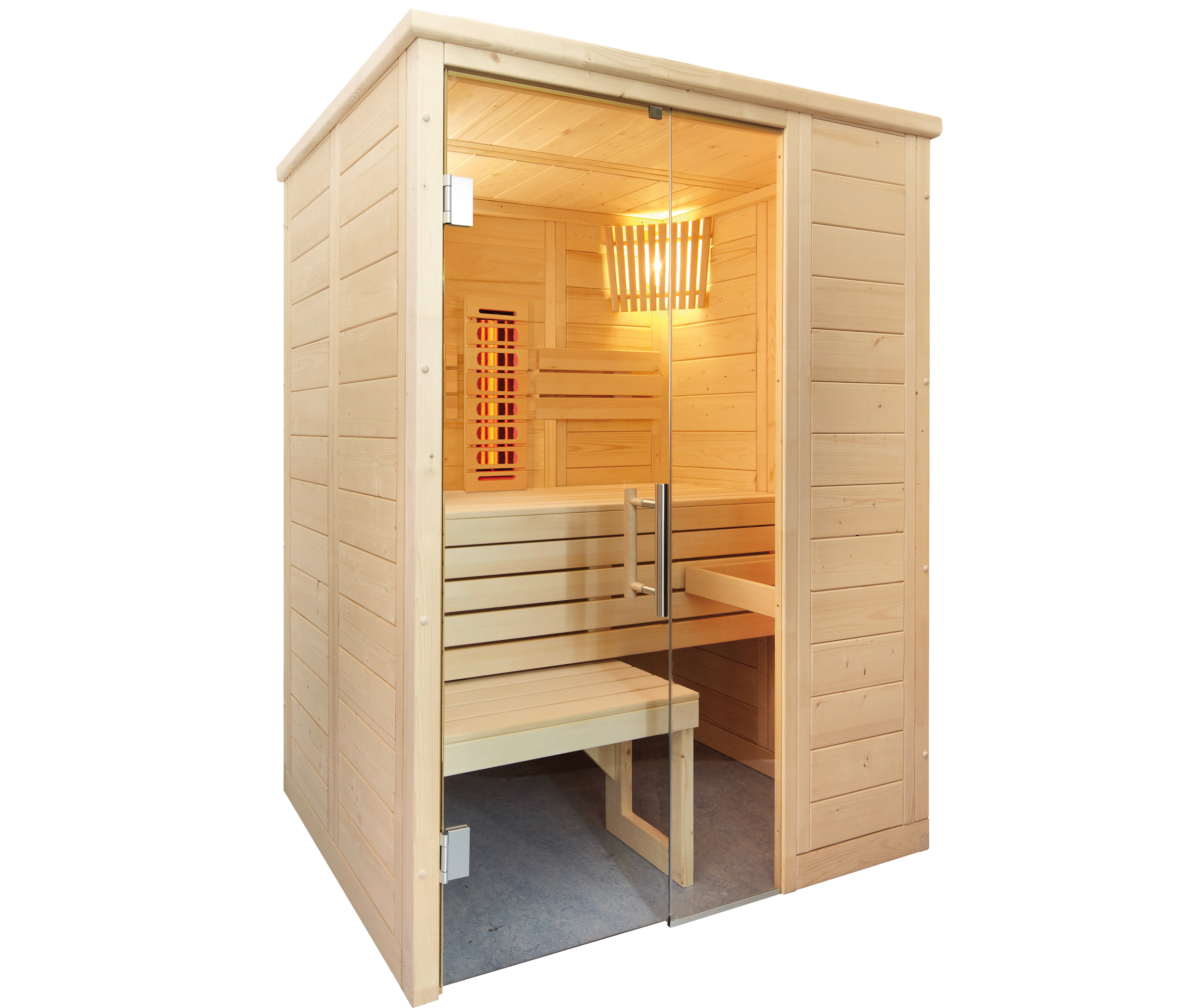 Kombisauna Alaska Mini Infra+ mit Vollspektrumstrahler mit einem 8kw Ofen / 160 x 110 x 204 cm
