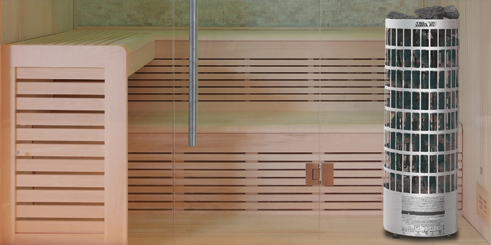 Finnische Sauna AWT E1205C aus Pappelholz inkl. Saunaofen Cilindro / 201 x 168 x 220