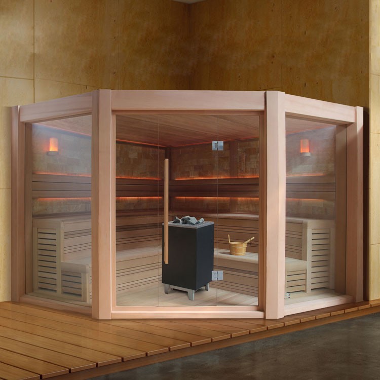 Finnische Sauna AWT E1501A aus Zedernholz inkl. Saunaofen EOS Cubo / 250 x 250