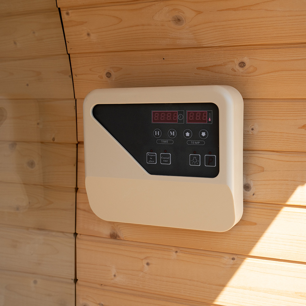 Gartensauna Hygge Deluxe mit Panorama-Glasfront und Veranda