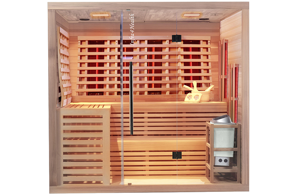 Kombisauna_Infra4health_1 Kombi Infrarotkabine und Sauna mit Quarzstrahlern inkl. Ofen / 220 x 200 x 210