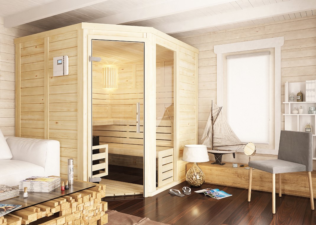 Luxus Saunablockhaus Oscar mit Flachdach