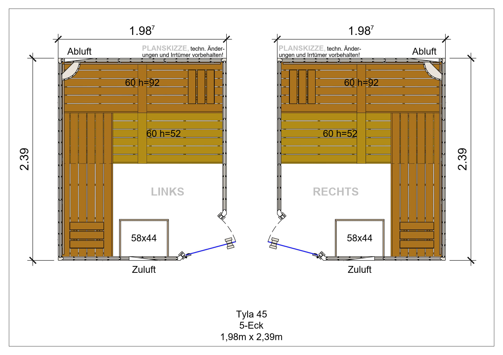 Sauna premium de madera maciza Tyla pentagonal fabricada a medida