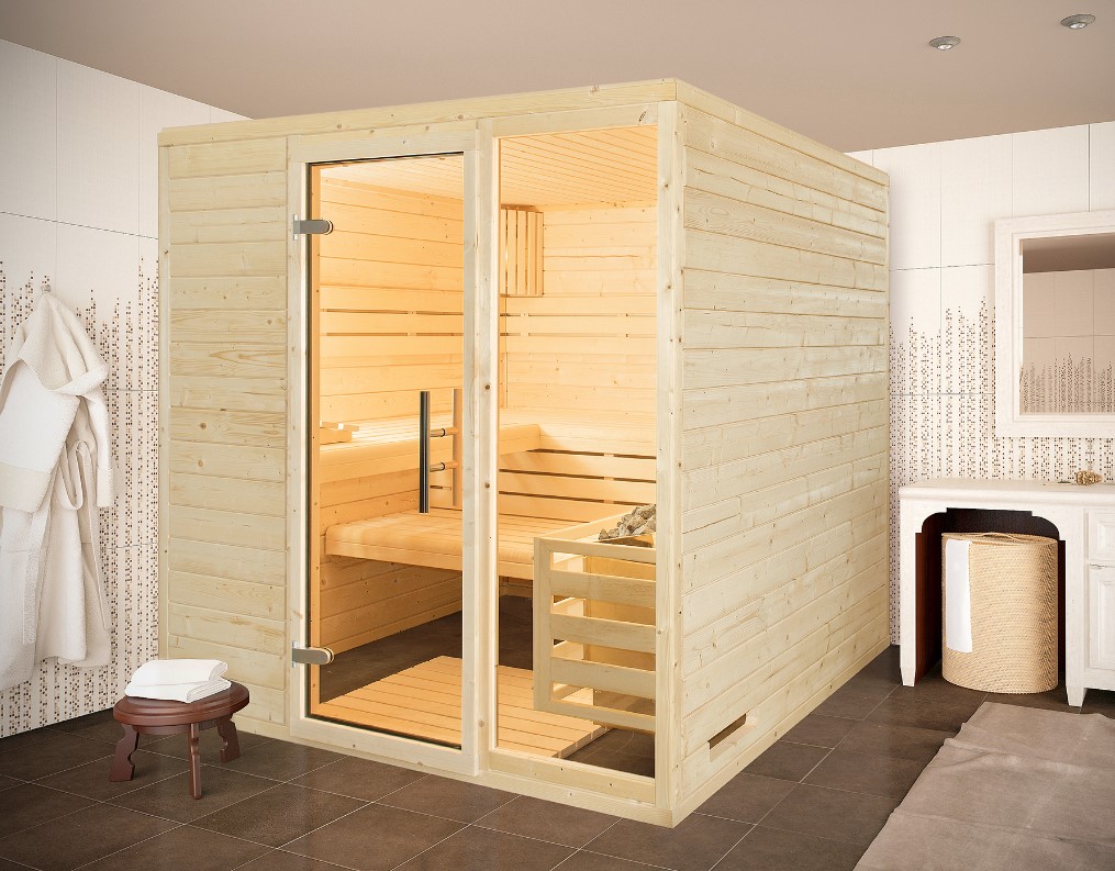 Luxus Saunablockhaus Oscar mit Flachdach