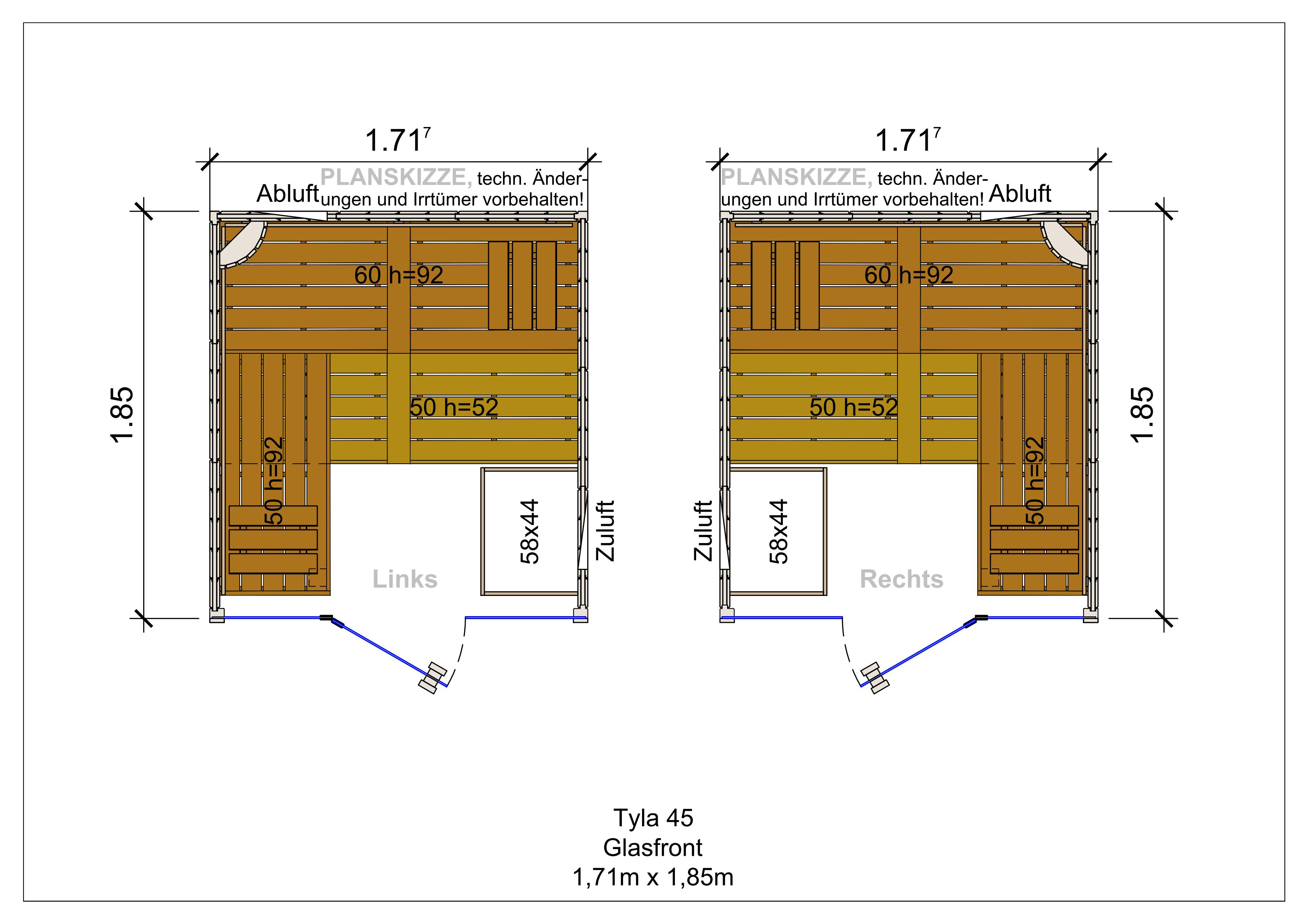 Sauna premium de madera maciza Tyla con frente de cristal fabricada a medida