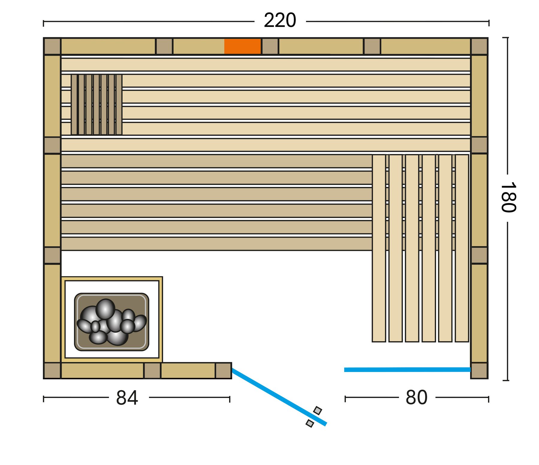 Infraworld Massivholzsauna Modula – Maßanfertigung – Grundriss