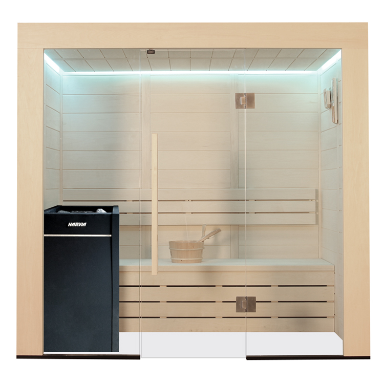 Finnische Sauna AWT E1203A aus Pappelholz inkl. Saunaofen Vitra / 202 x 133 cm Finnische Sauna AWT E1203A aus Pappelholz inkl. Saunaofen Vitra / 202 x 133 cm