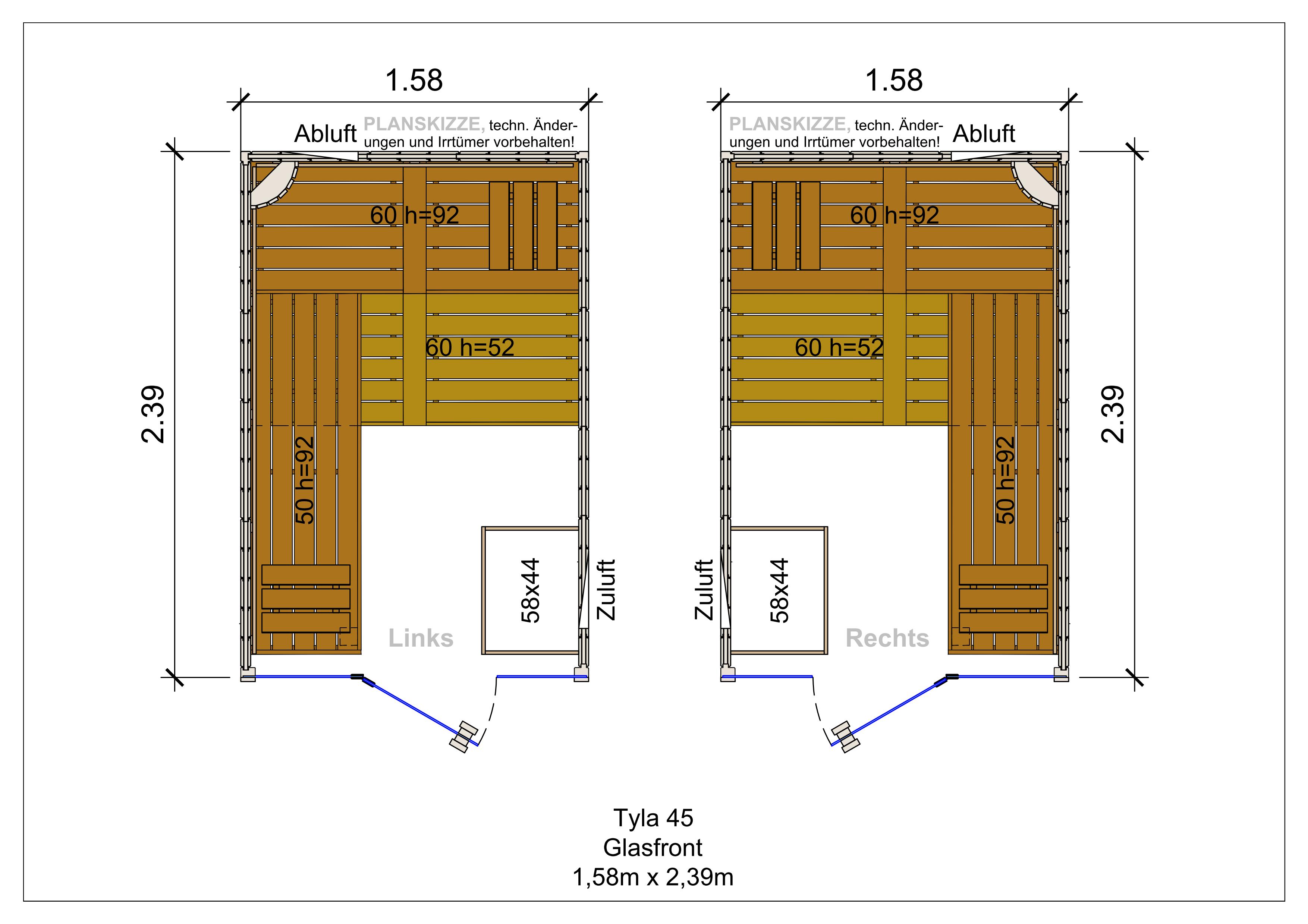 Sauna premium de madera maciza Tyla con frente de cristal fabricada a medida