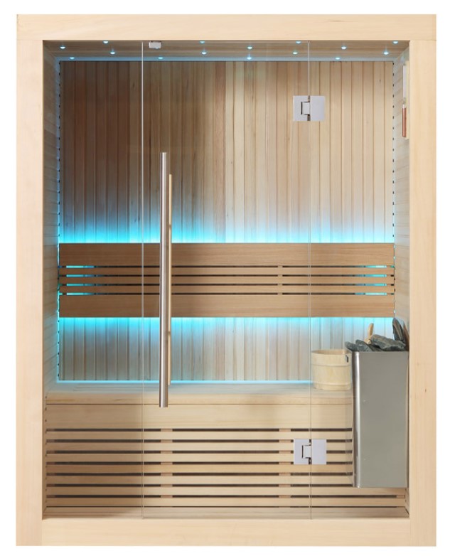 Sauna E1113B Hemlock 150x105 mit 4.5kW The Wall Ofen