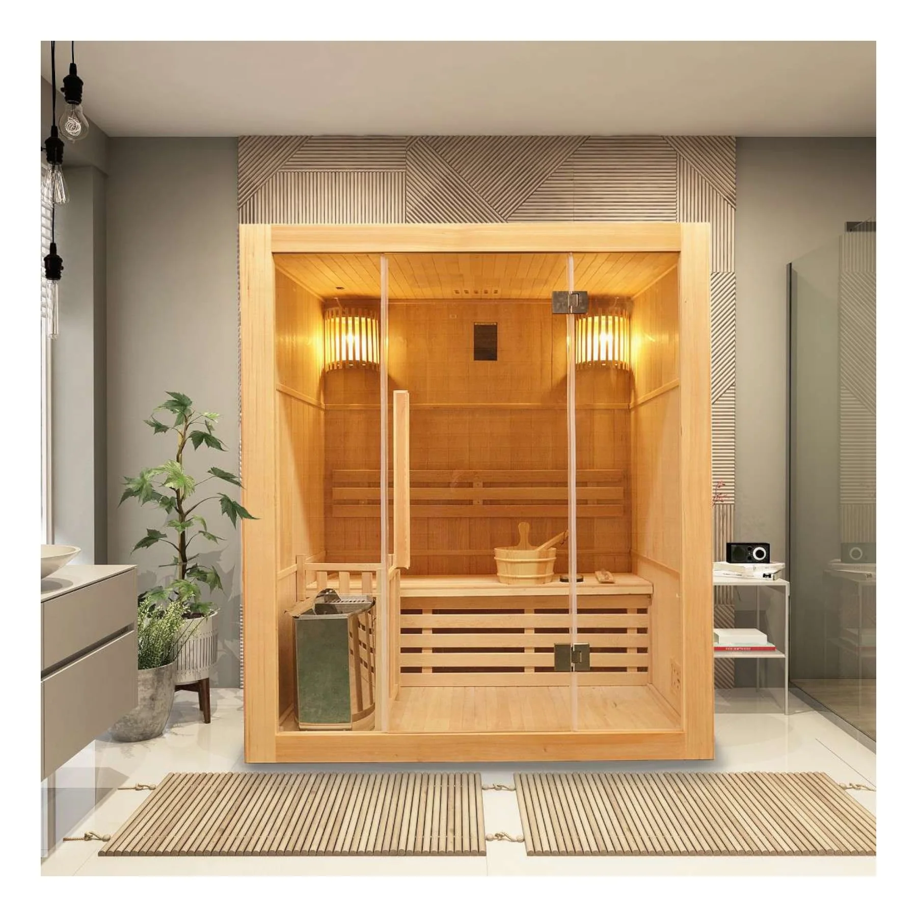 Finnische Sauna Riga mit Ofen 150x120 cm Finnische Sauna Riga mit Ofen 150x120 cm