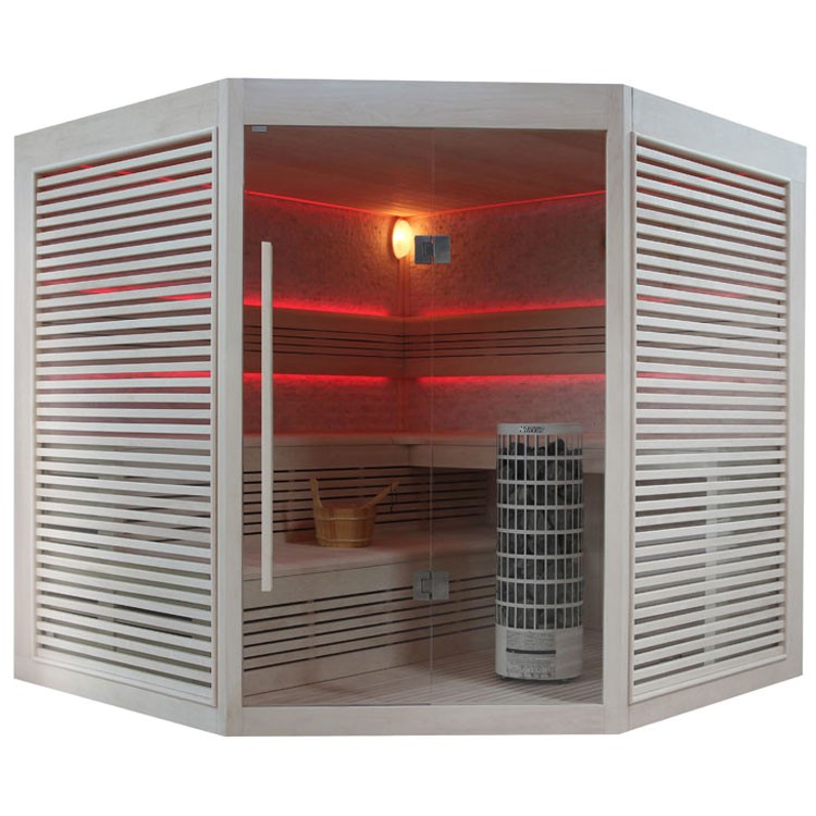 Finnische Sauna AWT E1403B aus Pappelholz inkl. Saunaofen Cilindro / 200 x 200 Finnische Sauna AWT E1403B aus Pappelholz inkl. Saunaofen Cilindro / 200 x 200