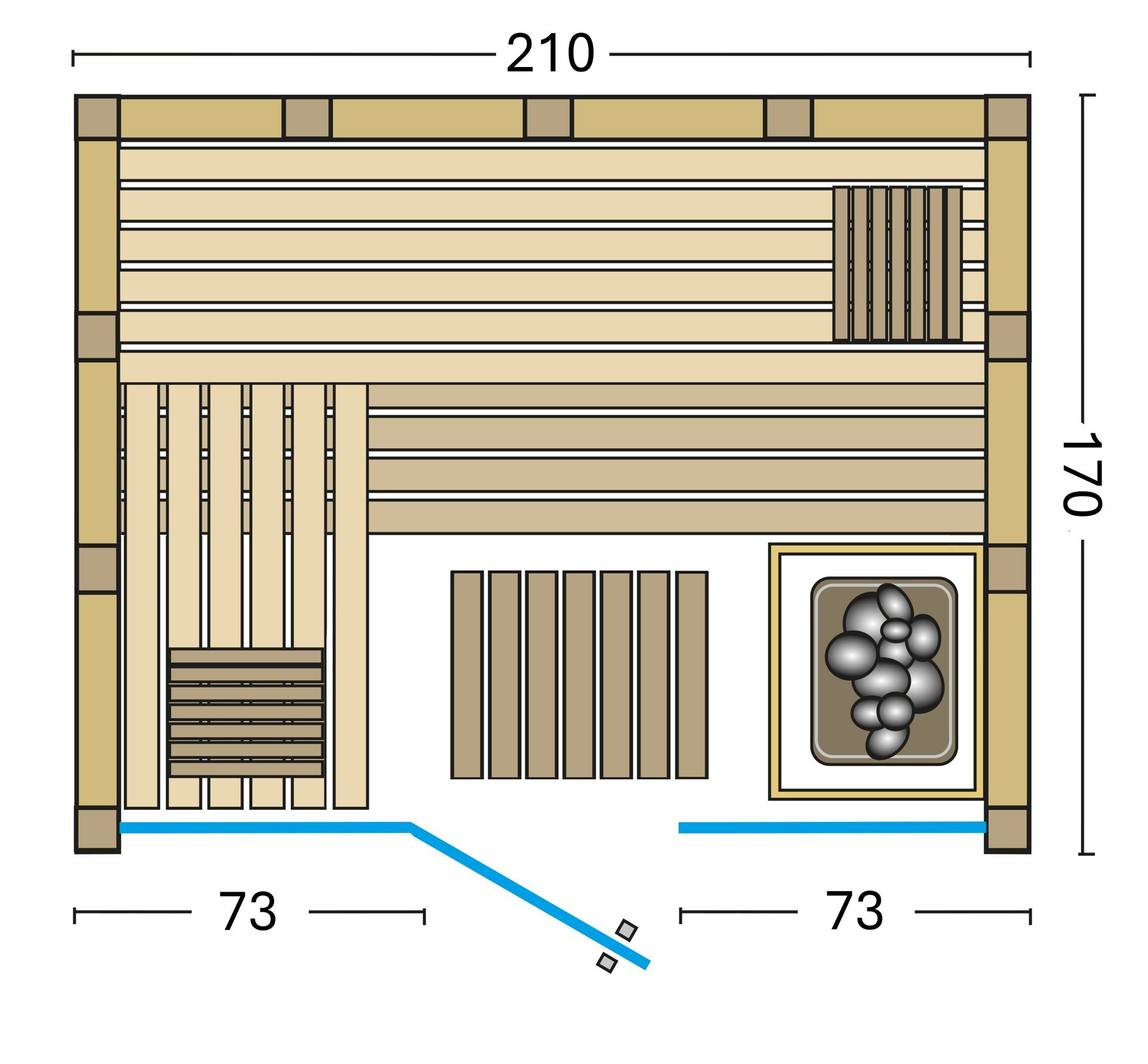 Infraworld Massivholzsauna Solido Glas 170 – Grundriss