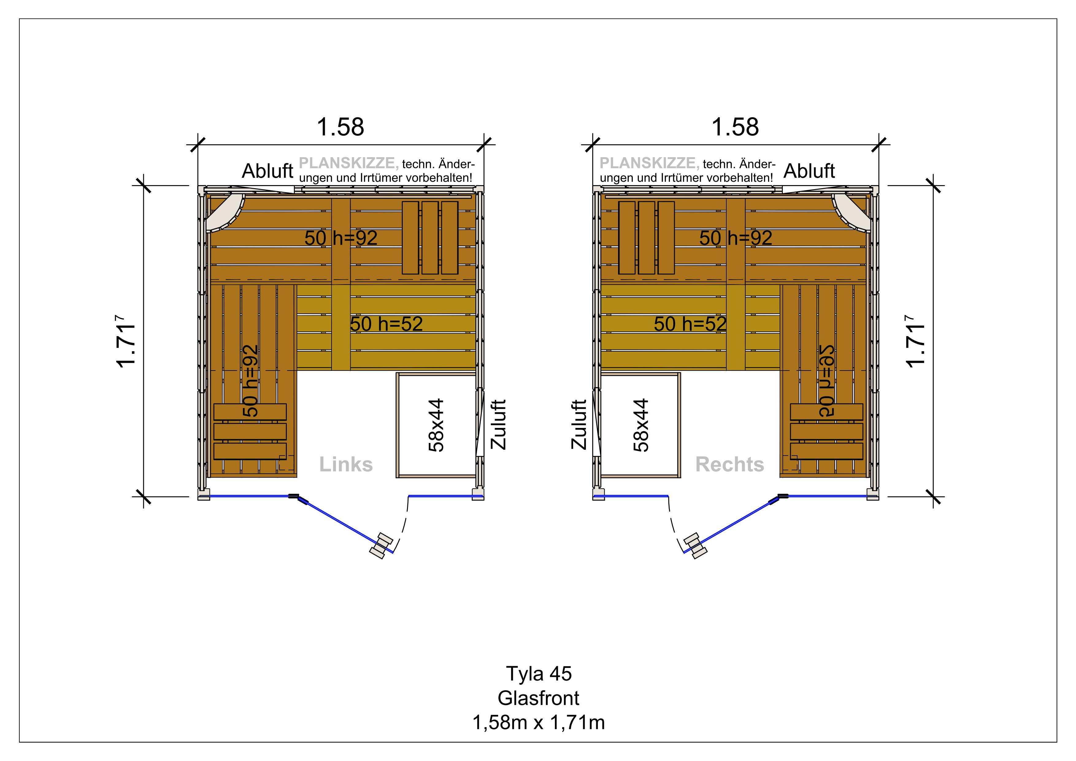Sauna premium de madera maciza Tyla con frente de cristal fabricada a medida