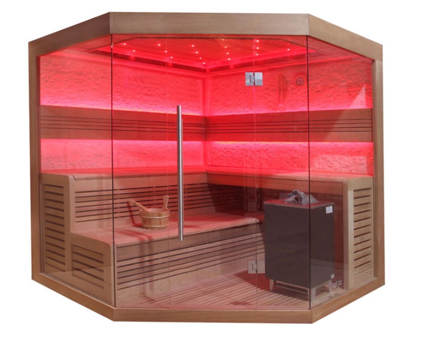 Sauna E1242C rote Zeder 180x180 mit 9 kW EOS Bio-Max Saunaofen