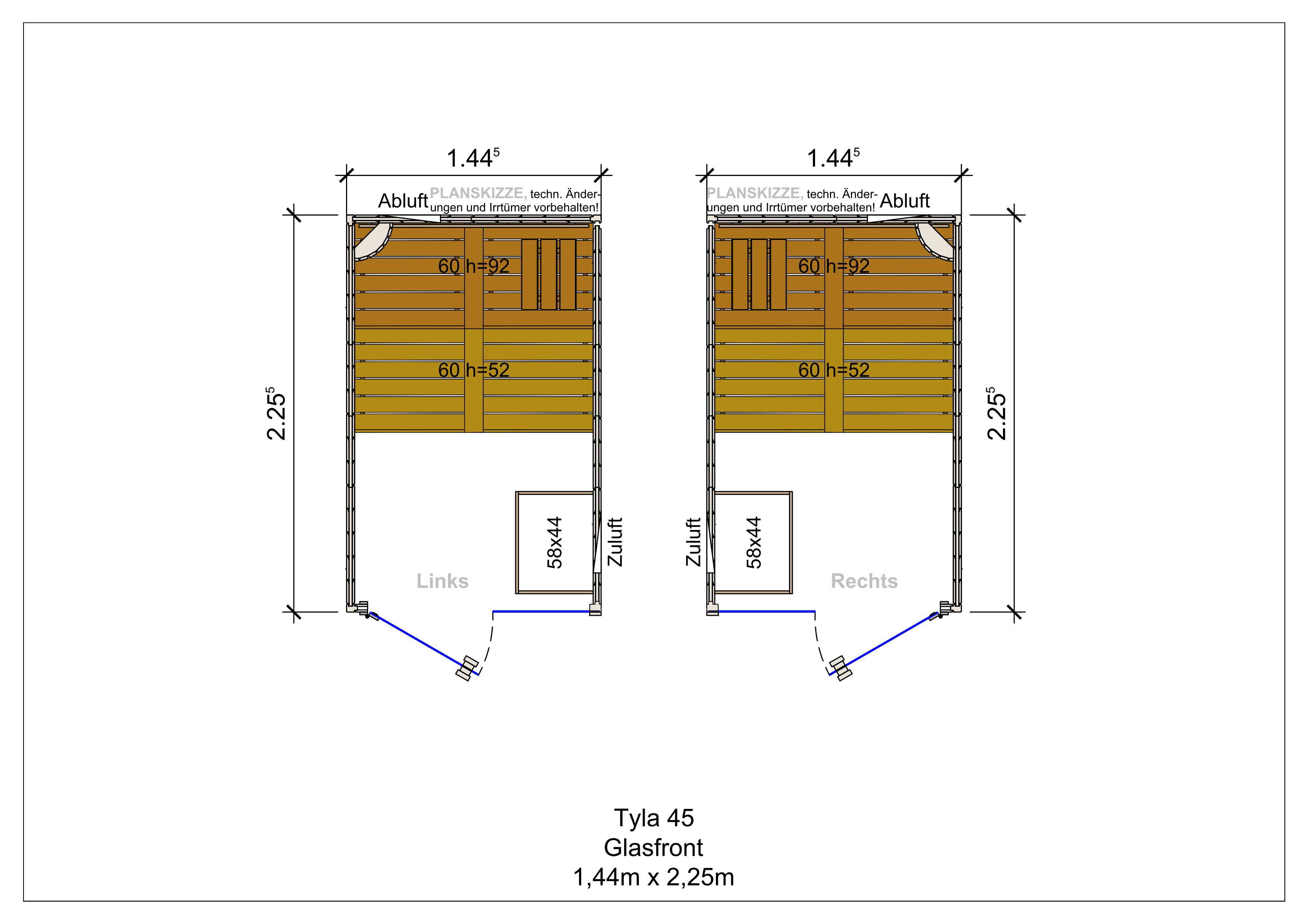 Sauna premium de madera maciza Tyla con frente de cristal fabricada a medida