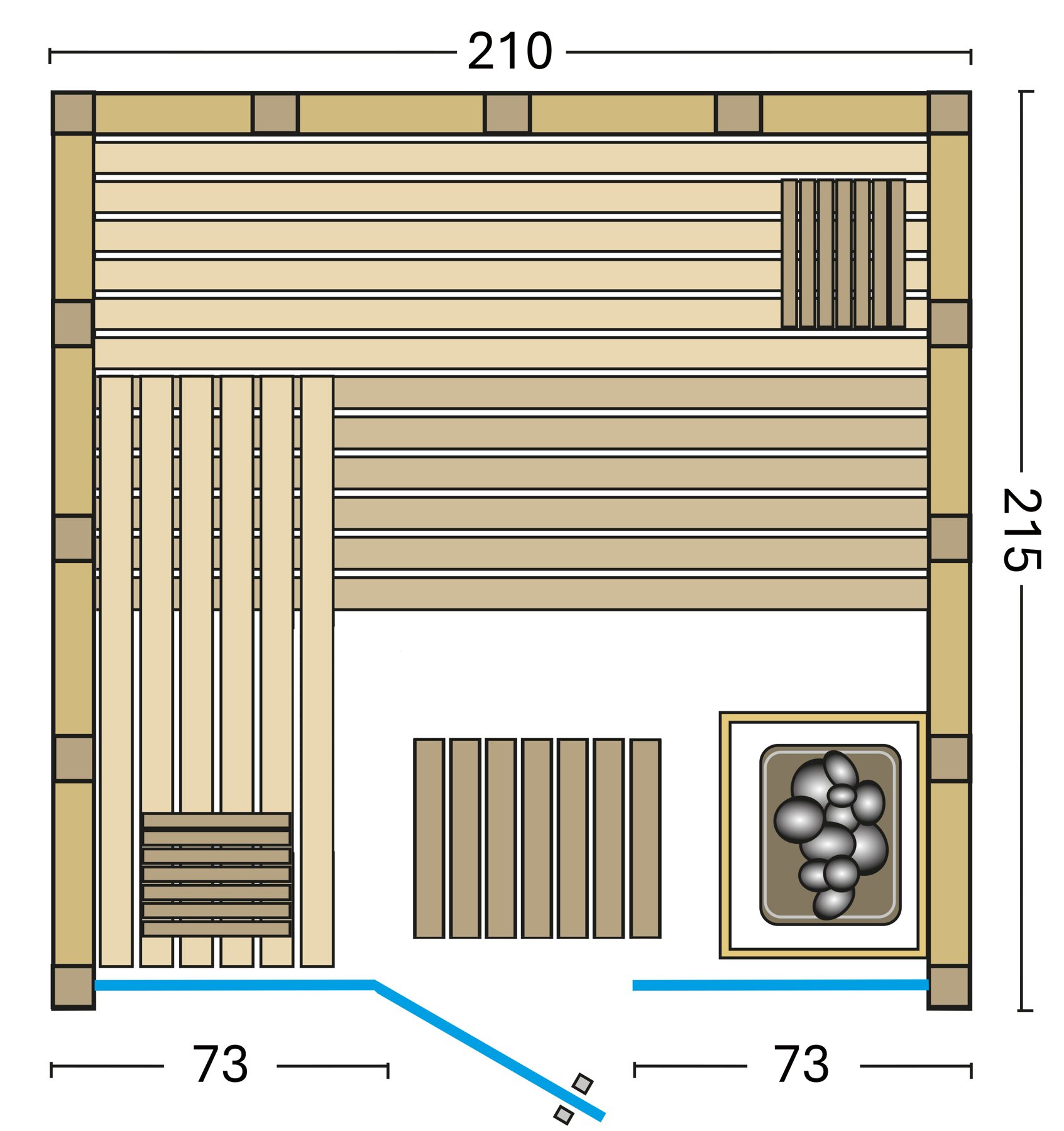 Infraworld Massivholzsauna Solido Glas 215 – Grundriss