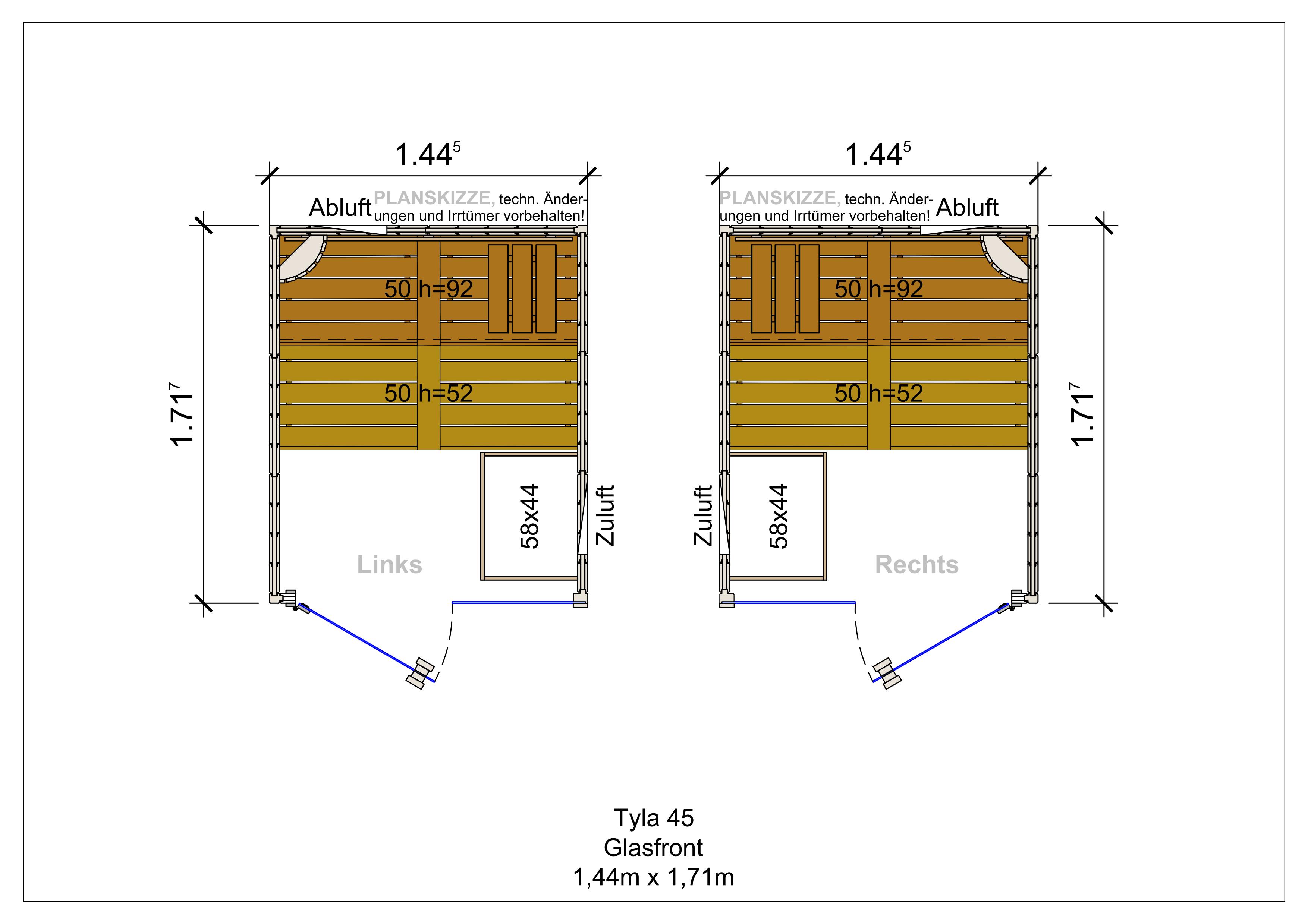 Sauna premium de madera maciza Tyla con frente de cristal fabricada a medida