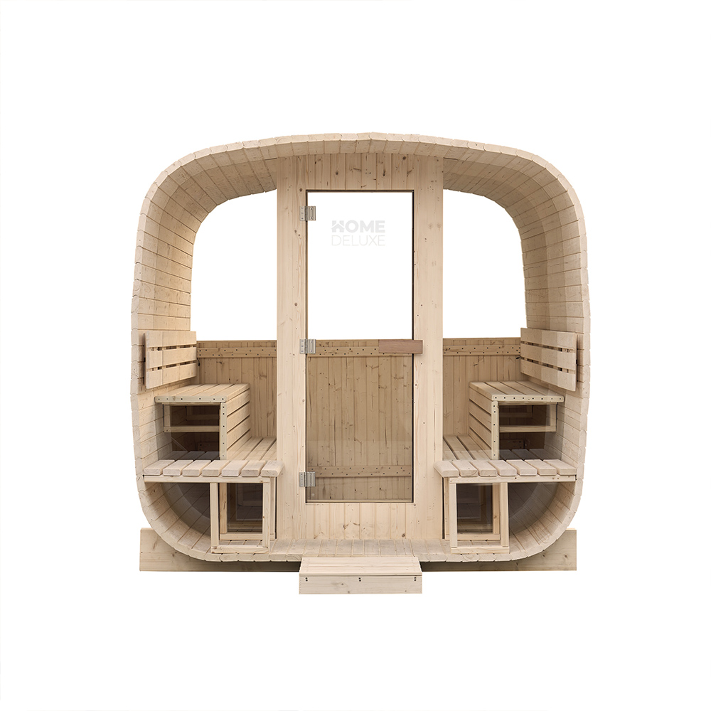 Gartensauna Hygge Deluxe mit Panorama-Glasfront und Veranda