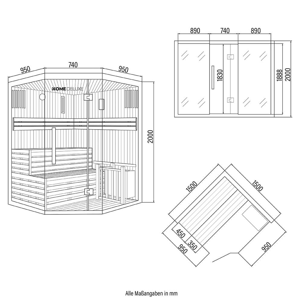 Sauna Skyline XL z drewna Hemlock / 150 x 150 x 200 cm