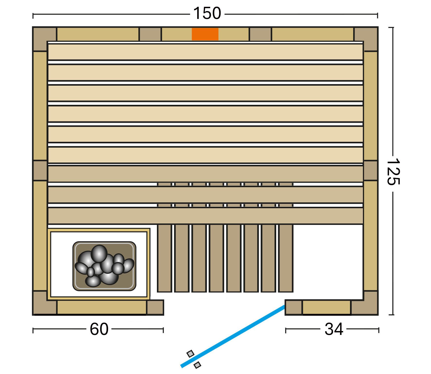 Infraworld Kombisauna Vitalis 150 Complete Set mit Ofen 3 kW – Grundriss