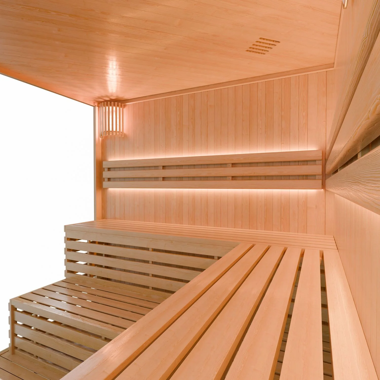 Finnische Sauna Espoo 200 x 200 Premium, mit Glasfront, inklusive Sauna-Ofen und Zubehör