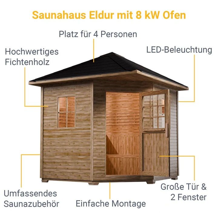 Aussensauna Eldur inkl. Ofen, 200 x 200 cm