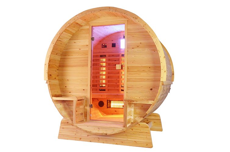 Infrarot Fasssauna aus Zedernholz Rustikal mit Veranda / 153x196x216,5cm