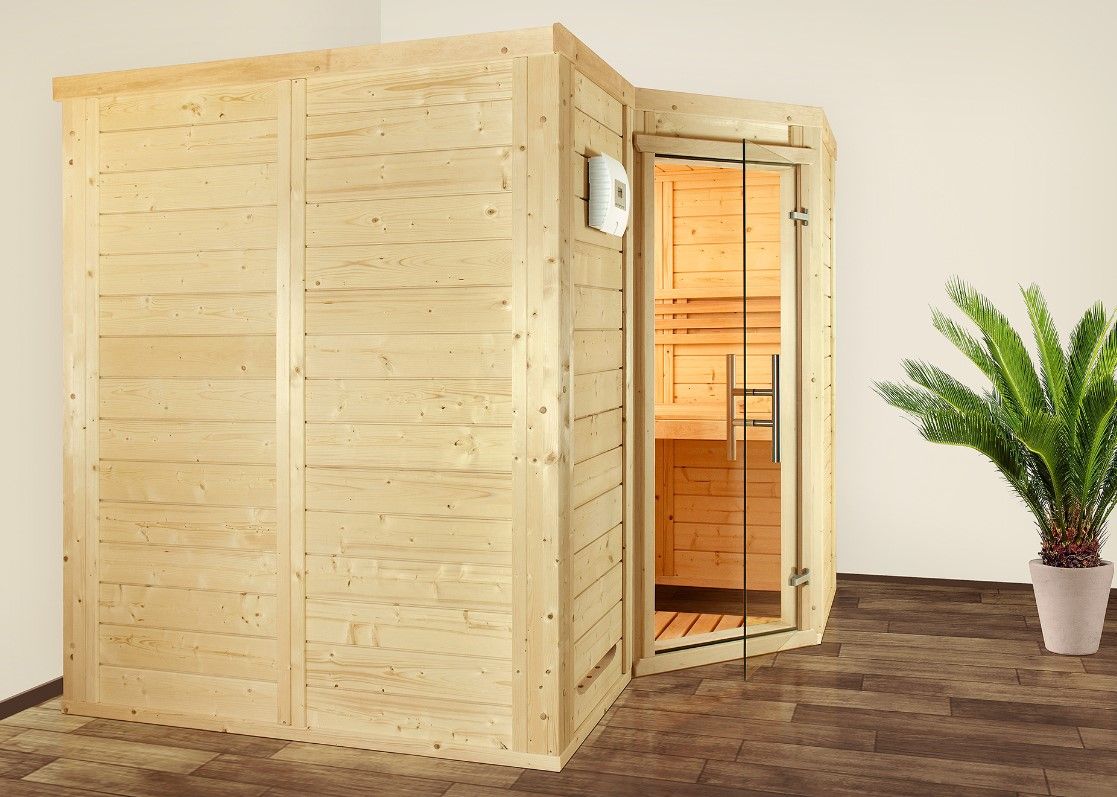 Luxus Massivholzsauna Star 6-Eck nach Maß