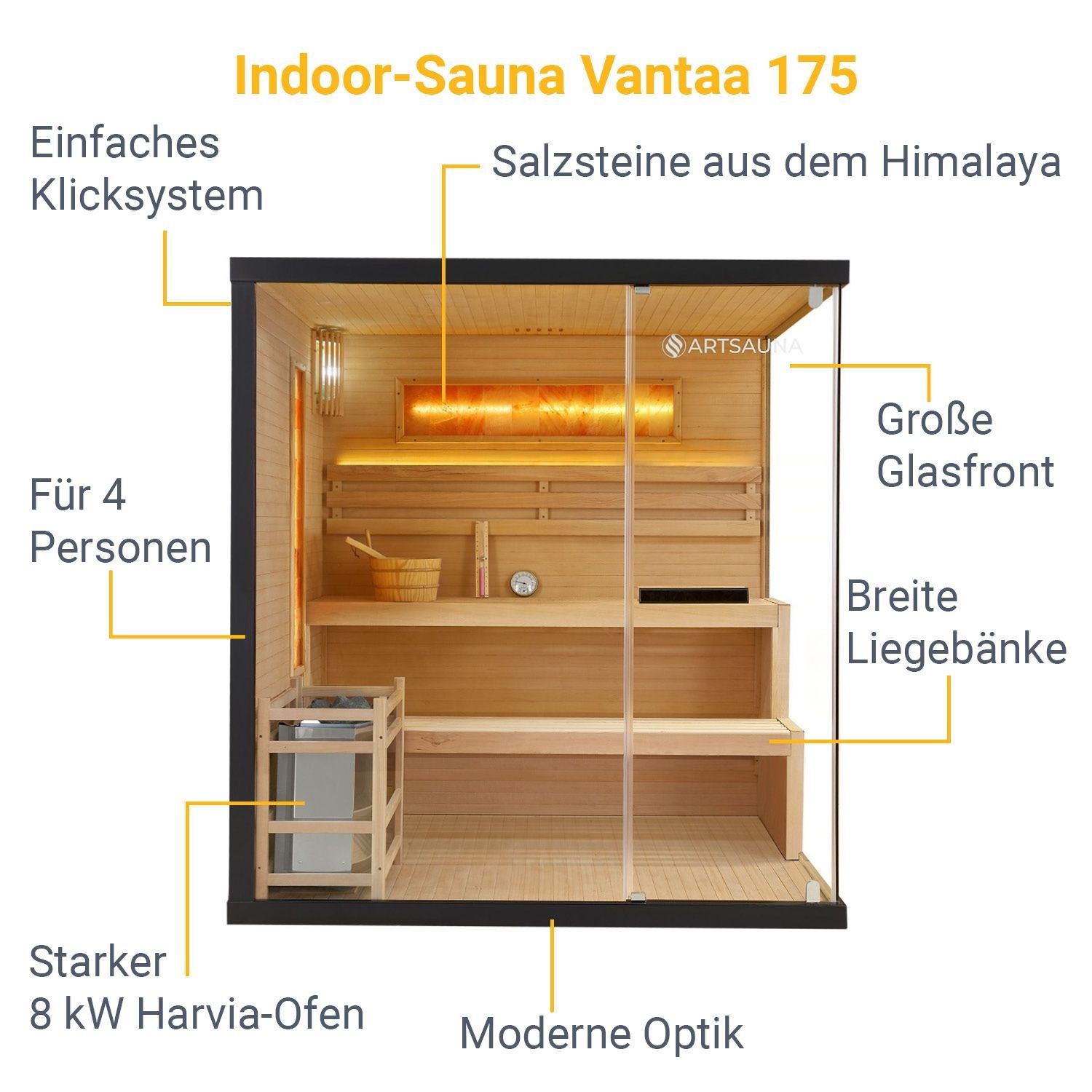 Innensauna Vantaa 175 mit Salzsteinen